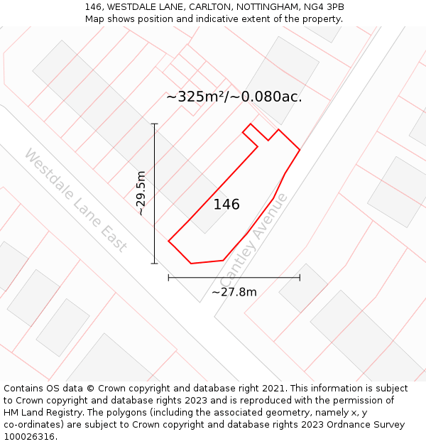 146, WESTDALE LANE, CARLTON, NOTTINGHAM, NG4 3PB: Plot and title map