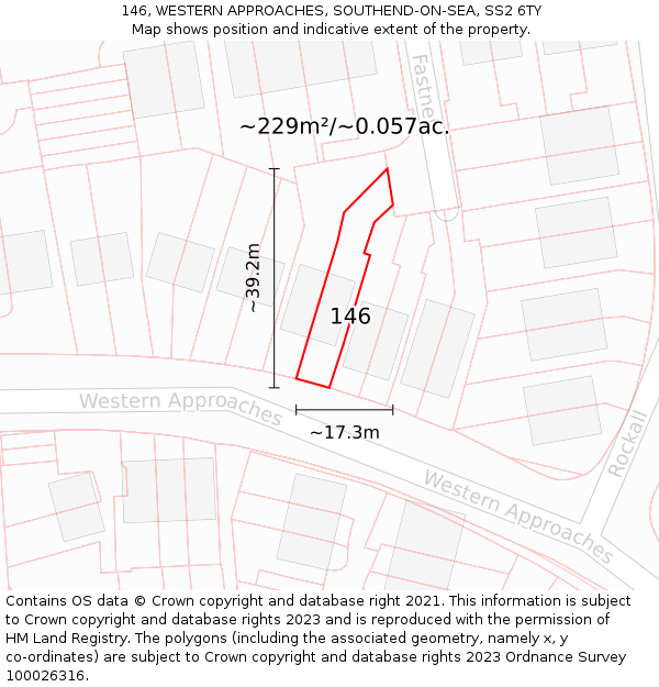 146, WESTERN APPROACHES, SOUTHEND-ON-SEA, SS2 6TY: Plot and title map