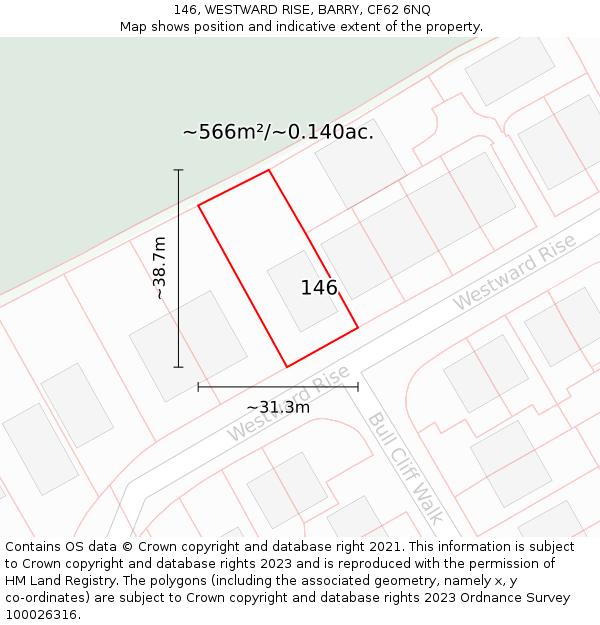 146, WESTWARD RISE, BARRY, CF62 6NQ: Plot and title map