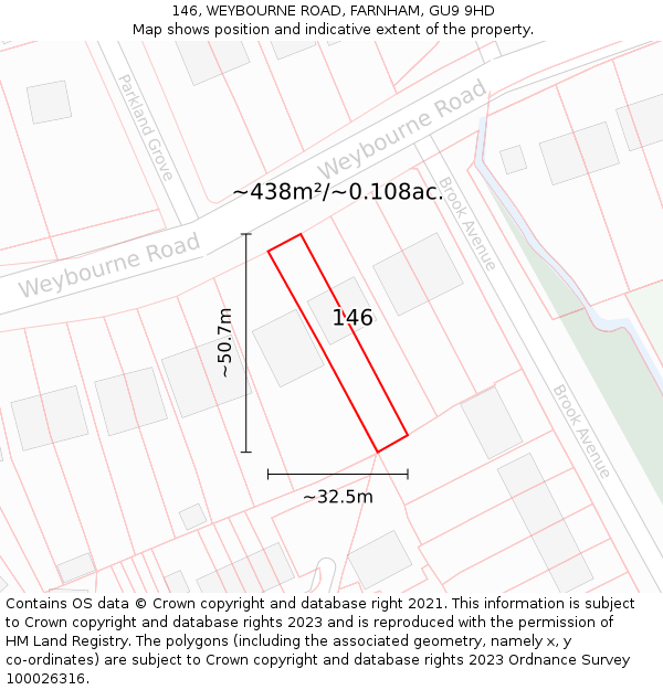 146, WEYBOURNE ROAD, FARNHAM, GU9 9HD: Plot and title map