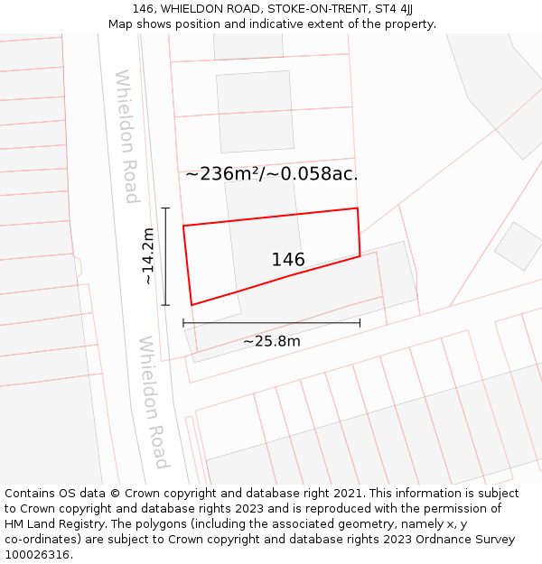 146, WHIELDON ROAD, STOKE-ON-TRENT, ST4 4JJ: Plot and title map