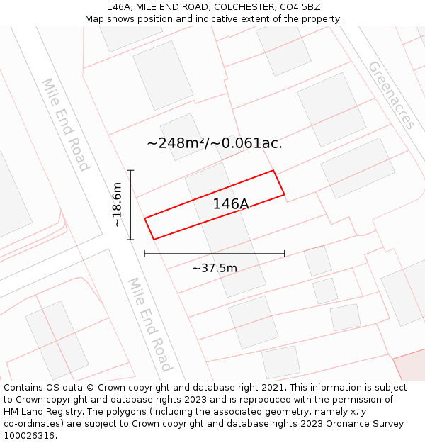 146A, MILE END ROAD, COLCHESTER, CO4 5BZ: Plot and title map