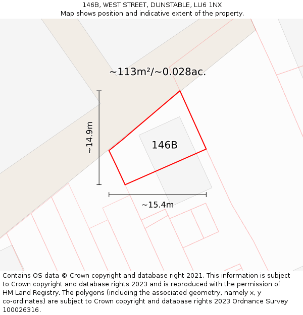 146B, WEST STREET, DUNSTABLE, LU6 1NX: Plot and title map