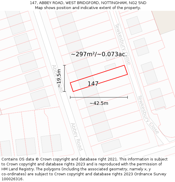 147, ABBEY ROAD, WEST BRIDGFORD, NOTTINGHAM, NG2 5ND: Plot and title map