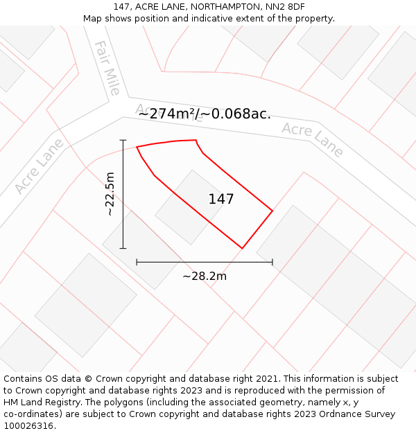 147, ACRE LANE, NORTHAMPTON, NN2 8DF: Plot and title map