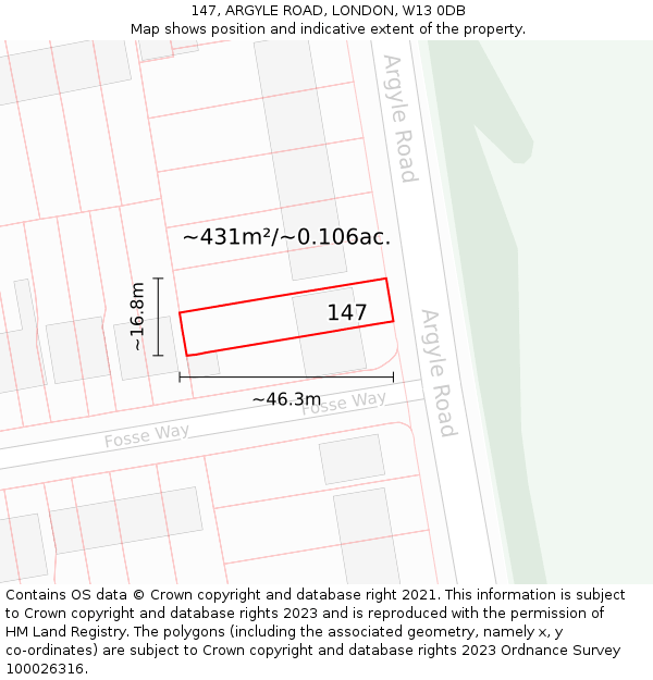 147, ARGYLE ROAD, LONDON, W13 0DB: Plot and title map