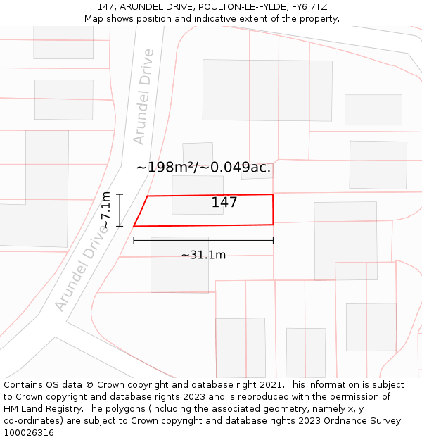 147, ARUNDEL DRIVE, POULTON-LE-FYLDE, FY6 7TZ: Plot and title map