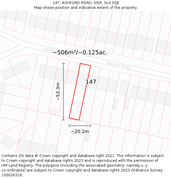 147, ASHFORD ROAD, IVER, SL0 0QE: Plot and title map