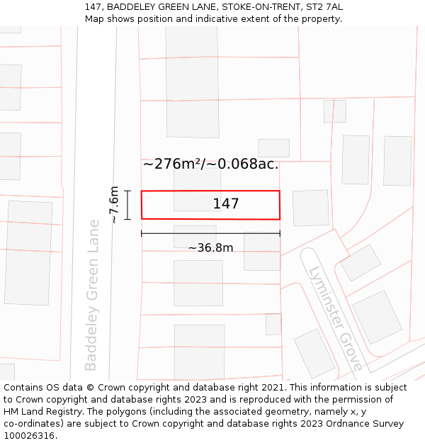 147, BADDELEY GREEN LANE, STOKE-ON-TRENT, ST2 7AL: Plot and title map