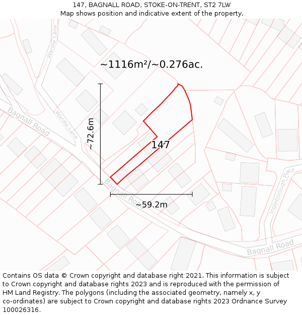 147, BAGNALL ROAD, STOKE-ON-TRENT, ST2 7LW: Plot and title map