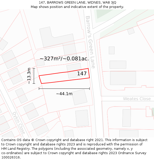 147, BARROWS GREEN LANE, WIDNES, WA8 3JQ: Plot and title map