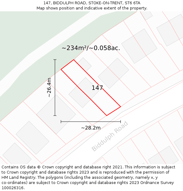 147, BIDDULPH ROAD, STOKE-ON-TRENT, ST6 6TA: Plot and title map