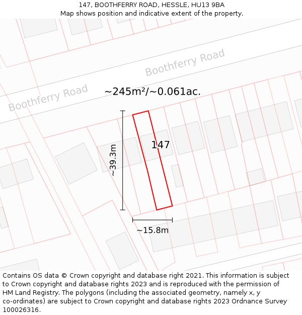 147, BOOTHFERRY ROAD, HESSLE, HU13 9BA: Plot and title map