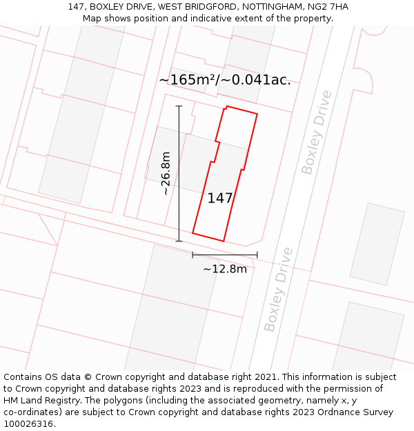 147, BOXLEY DRIVE, WEST BRIDGFORD, NOTTINGHAM, NG2 7HA: Plot and title map