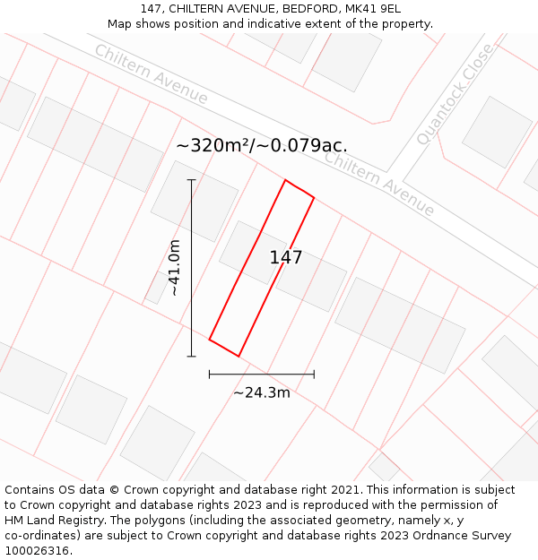 147, CHILTERN AVENUE, BEDFORD, MK41 9EL: Plot and title map