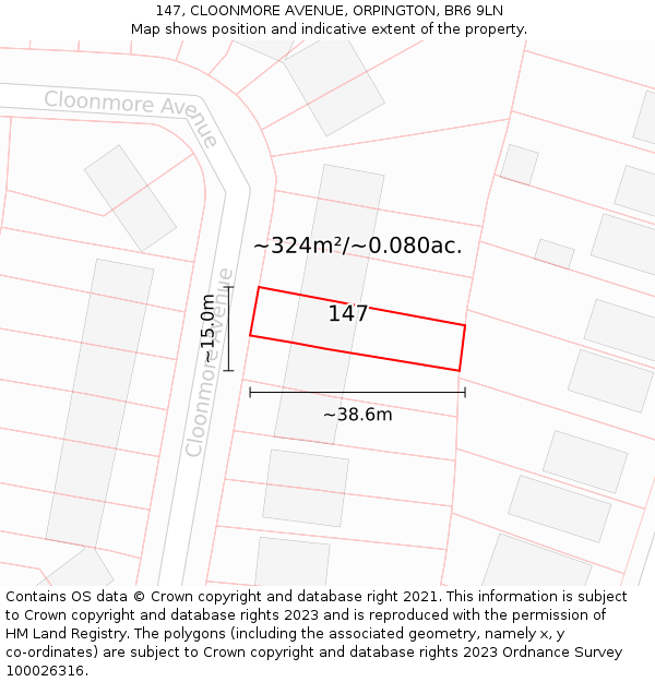 147, CLOONMORE AVENUE, ORPINGTON, BR6 9LN: Plot and title map