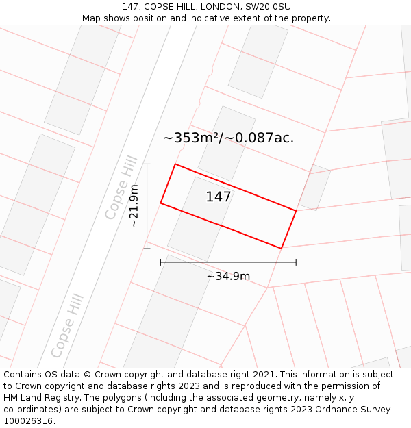 147, COPSE HILL, LONDON, SW20 0SU: Plot and title map