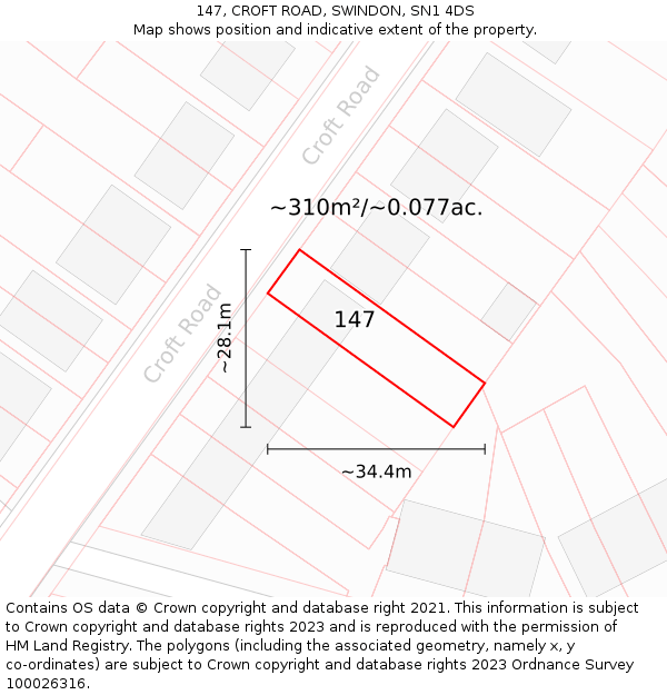 147, CROFT ROAD, SWINDON, SN1 4DS: Plot and title map