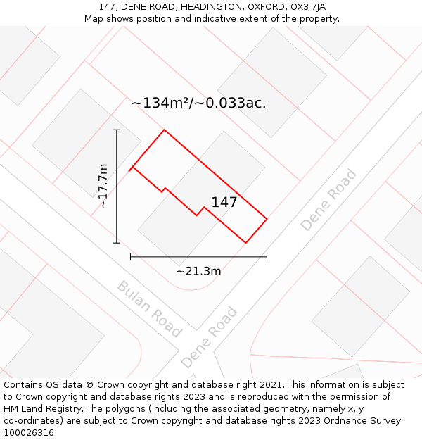 147, DENE ROAD, HEADINGTON, OXFORD, OX3 7JA: Plot and title map