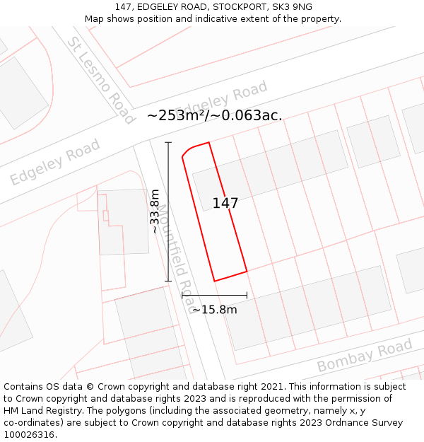 147, EDGELEY ROAD, STOCKPORT, SK3 9NG: Plot and title map