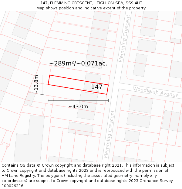 147, FLEMMING CRESCENT, LEIGH-ON-SEA, SS9 4HT: Plot and title map