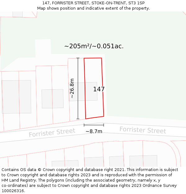 147, FORRISTER STREET, STOKE-ON-TRENT, ST3 1SP: Plot and title map