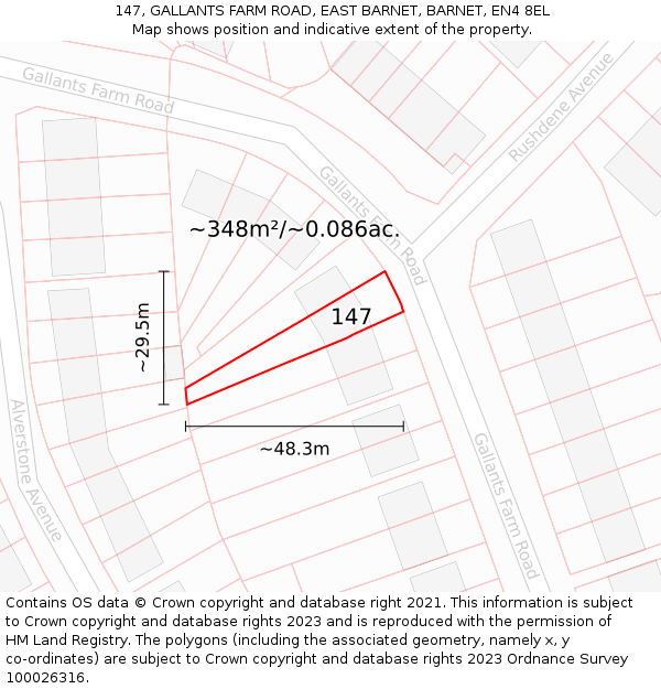 147, GALLANTS FARM ROAD, EAST BARNET, BARNET, EN4 8EL: Plot and title map