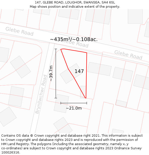 147, GLEBE ROAD, LOUGHOR, SWANSEA, SA4 6SL: Plot and title map