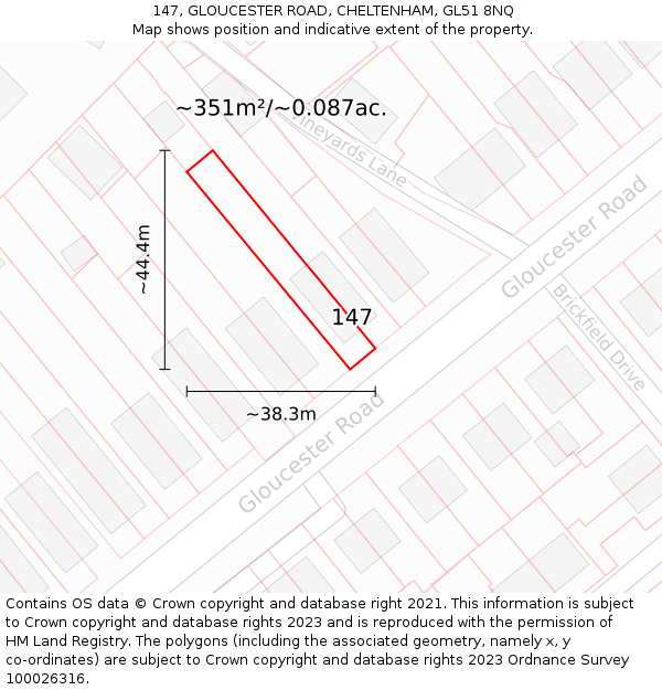 147, GLOUCESTER ROAD, CHELTENHAM, GL51 8NQ: Plot and title map