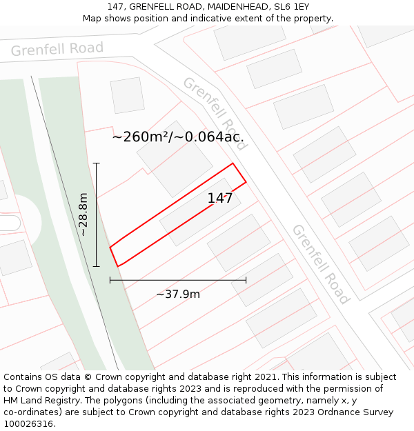 147, GRENFELL ROAD, MAIDENHEAD, SL6 1EY: Plot and title map