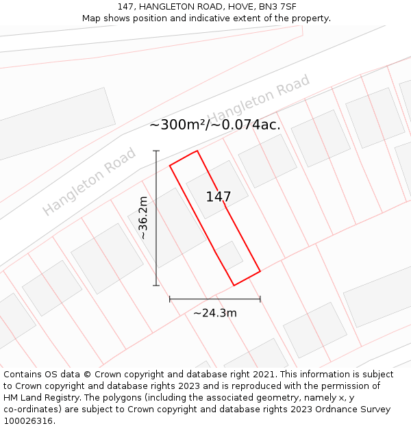 147, HANGLETON ROAD, HOVE, BN3 7SF: Plot and title map