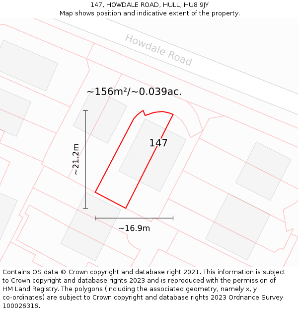 147, HOWDALE ROAD, HULL, HU8 9JY: Plot and title map