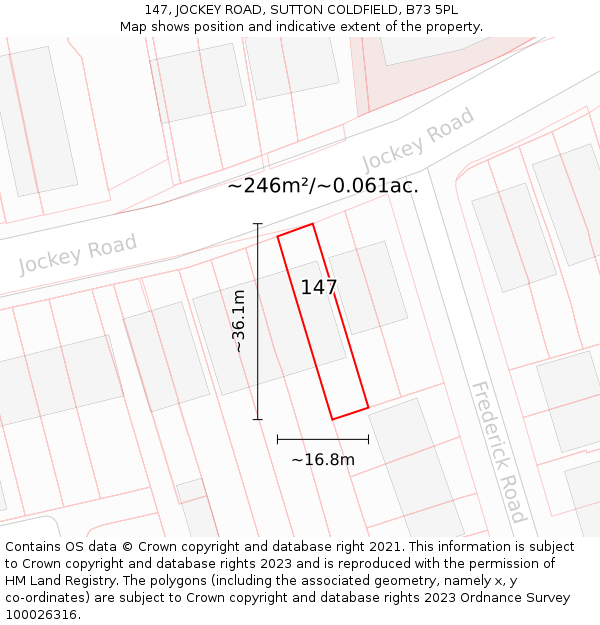 147, JOCKEY ROAD, SUTTON COLDFIELD, B73 5PL: Plot and title map