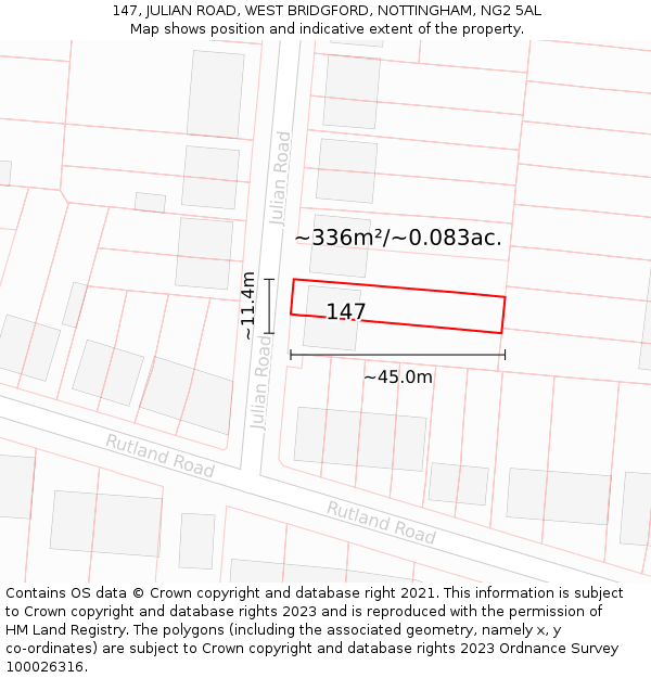 147, JULIAN ROAD, WEST BRIDGFORD, NOTTINGHAM, NG2 5AL: Plot and title map