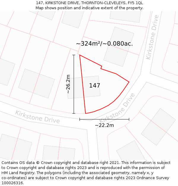 147, KIRKSTONE DRIVE, THORNTON-CLEVELEYS, FY5 1QL: Plot and title map