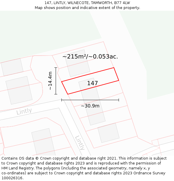 147, LINTLY, WILNECOTE, TAMWORTH, B77 4LW: Plot and title map