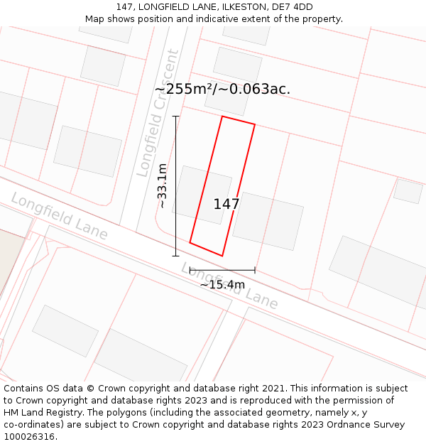 147, LONGFIELD LANE, ILKESTON, DE7 4DD: Plot and title map