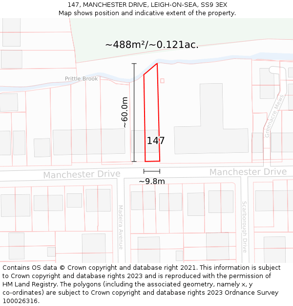 147, MANCHESTER DRIVE, LEIGH-ON-SEA, SS9 3EX: Plot and title map