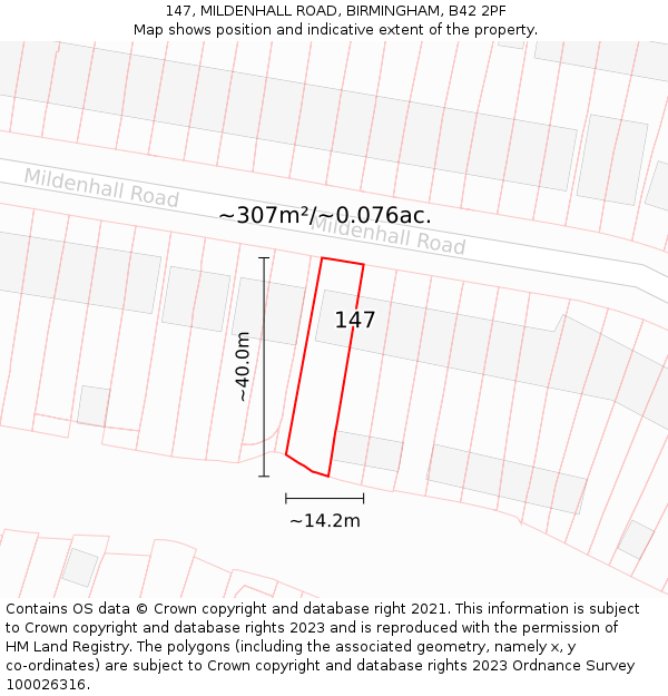 147, MILDENHALL ROAD, BIRMINGHAM, B42 2PF: Plot and title map