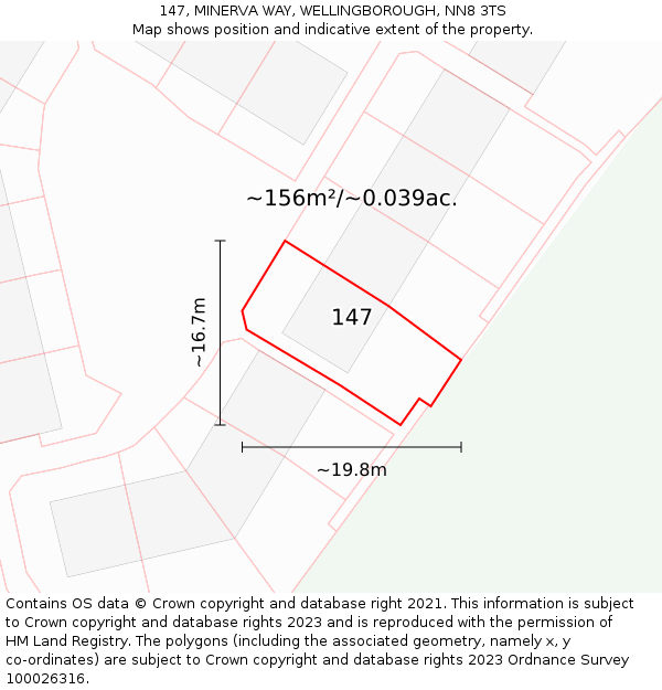 147, MINERVA WAY, WELLINGBOROUGH, NN8 3TS: Plot and title map