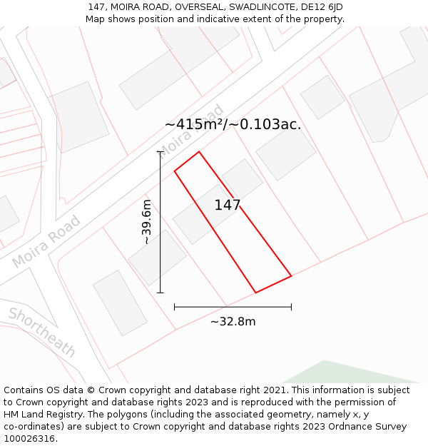 147, MOIRA ROAD, OVERSEAL, SWADLINCOTE, DE12 6JD: Plot and title map