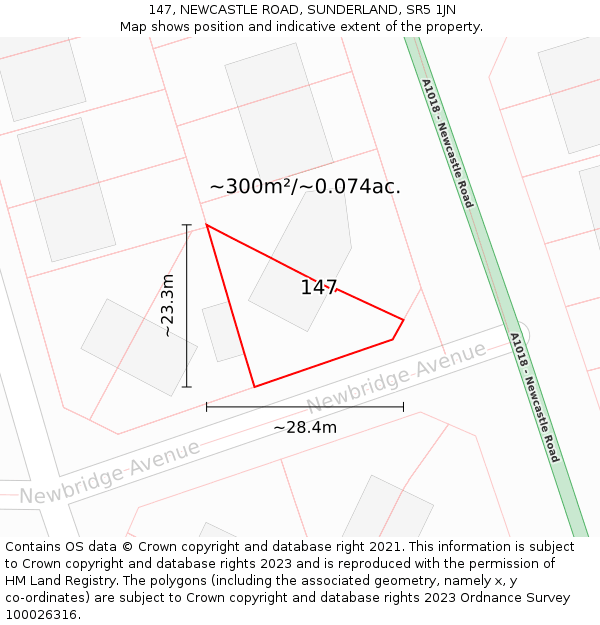 147, NEWCASTLE ROAD, SUNDERLAND, SR5 1JN: Plot and title map