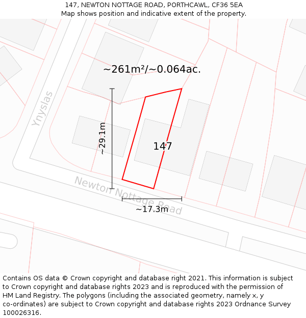 147, NEWTON NOTTAGE ROAD, PORTHCAWL, CF36 5EA: Plot and title map