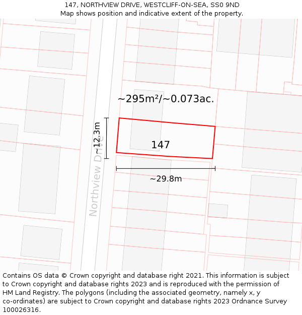 147, NORTHVIEW DRIVE, WESTCLIFF-ON-SEA, SS0 9ND: Plot and title map