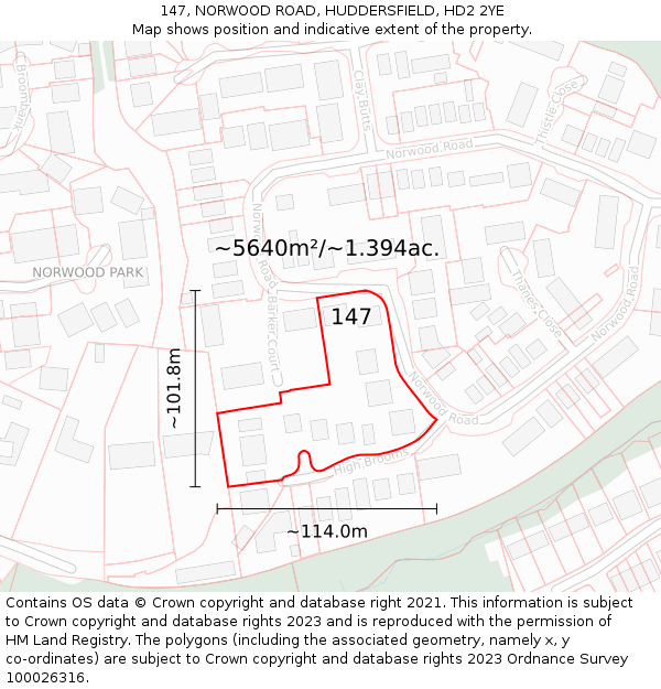 147, NORWOOD ROAD, HUDDERSFIELD, HD2 2YE: Plot and title map