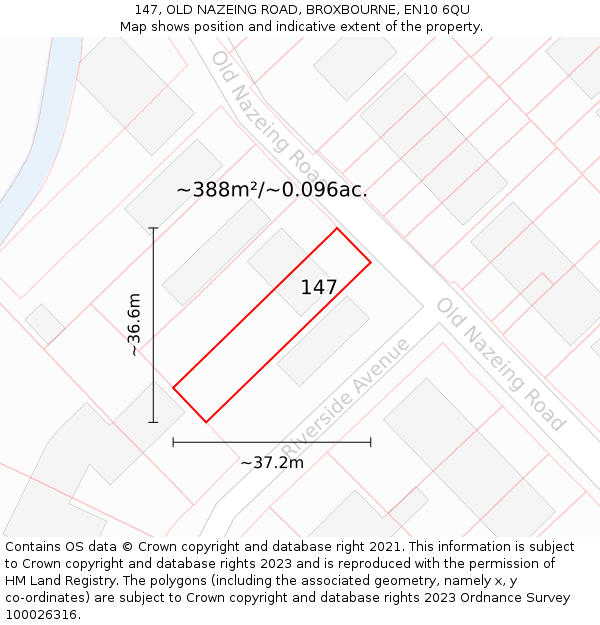 147, OLD NAZEING ROAD, BROXBOURNE, EN10 6QU: Plot and title map