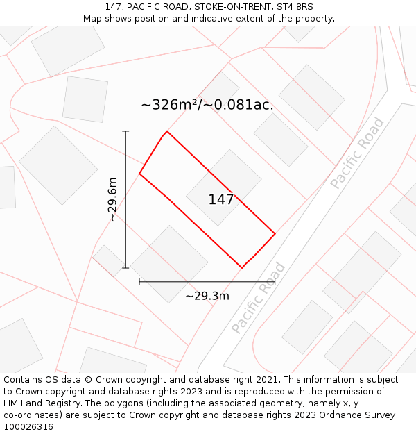 147, PACIFIC ROAD, STOKE-ON-TRENT, ST4 8RS: Plot and title map