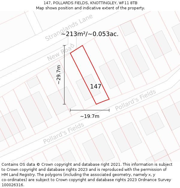 147, POLLARDS FIELDS, KNOTTINGLEY, WF11 8TB: Plot and title map