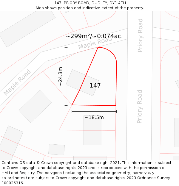 147, PRIORY ROAD, DUDLEY, DY1 4EH: Plot and title map