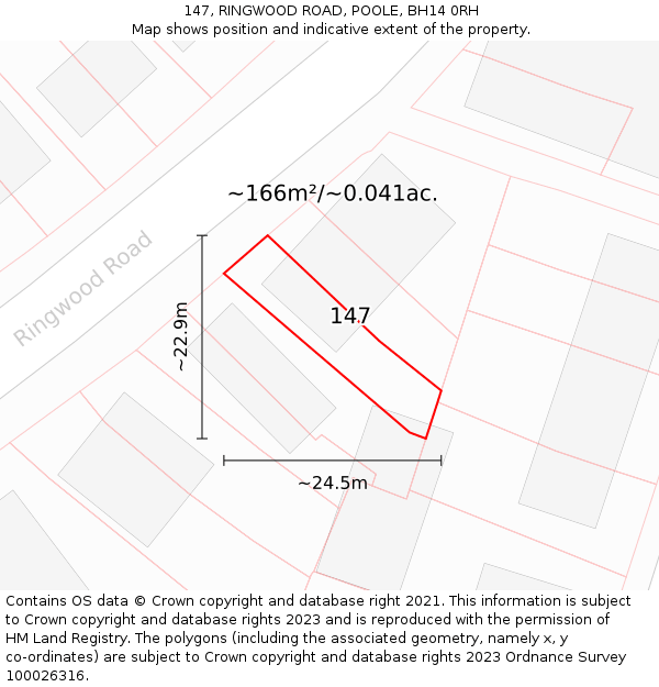 147, RINGWOOD ROAD, POOLE, BH14 0RH: Plot and title map